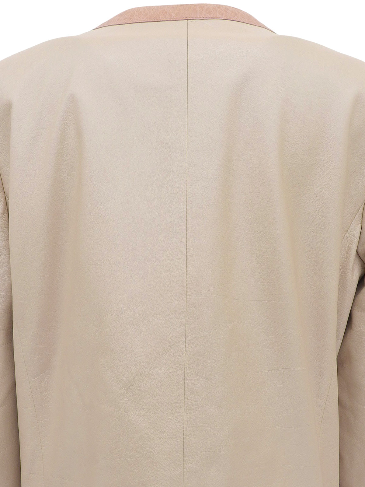 2007 Leather Two-Tone CC Mark Button Collarless Jacket in Beige/Pink