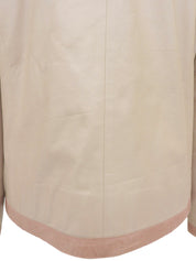 2007 Leather Two-Tone CC Mark Button Collarless Jacket in Beige/Pink