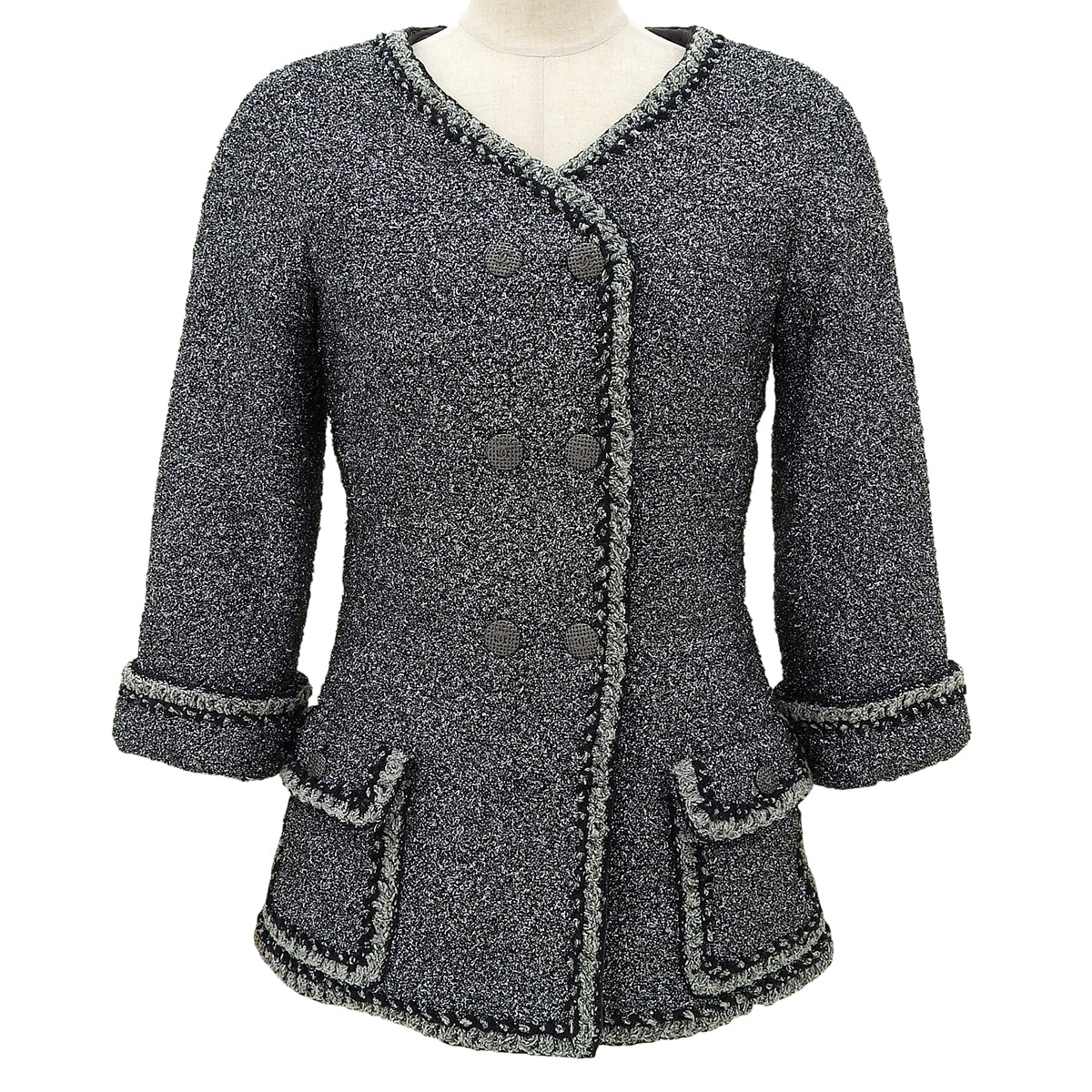 Lame Tweed Double-Breasted Jacket #34 Silver/Black