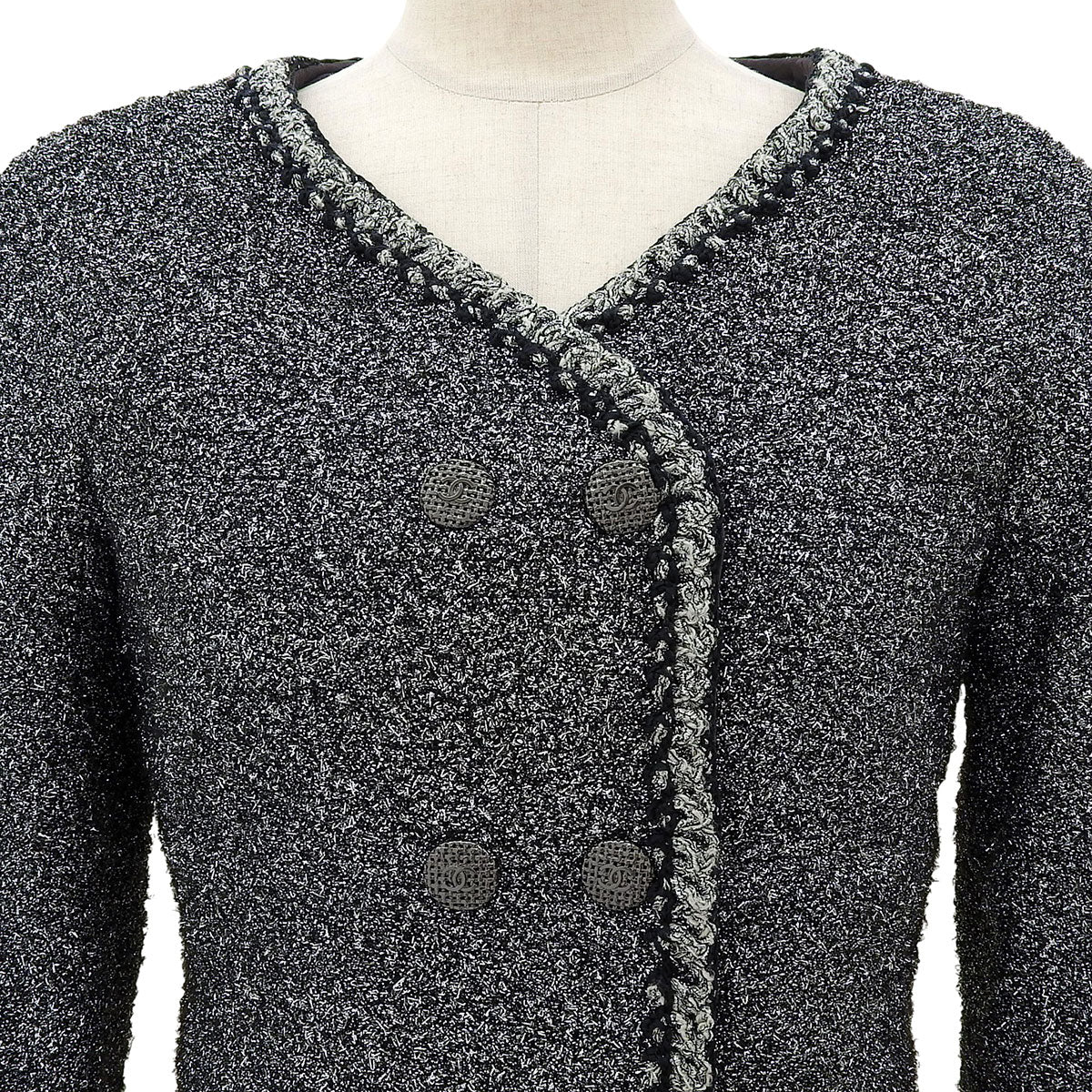 Lame Tweed Double-Breasted Jacket #34 Silver/Black
