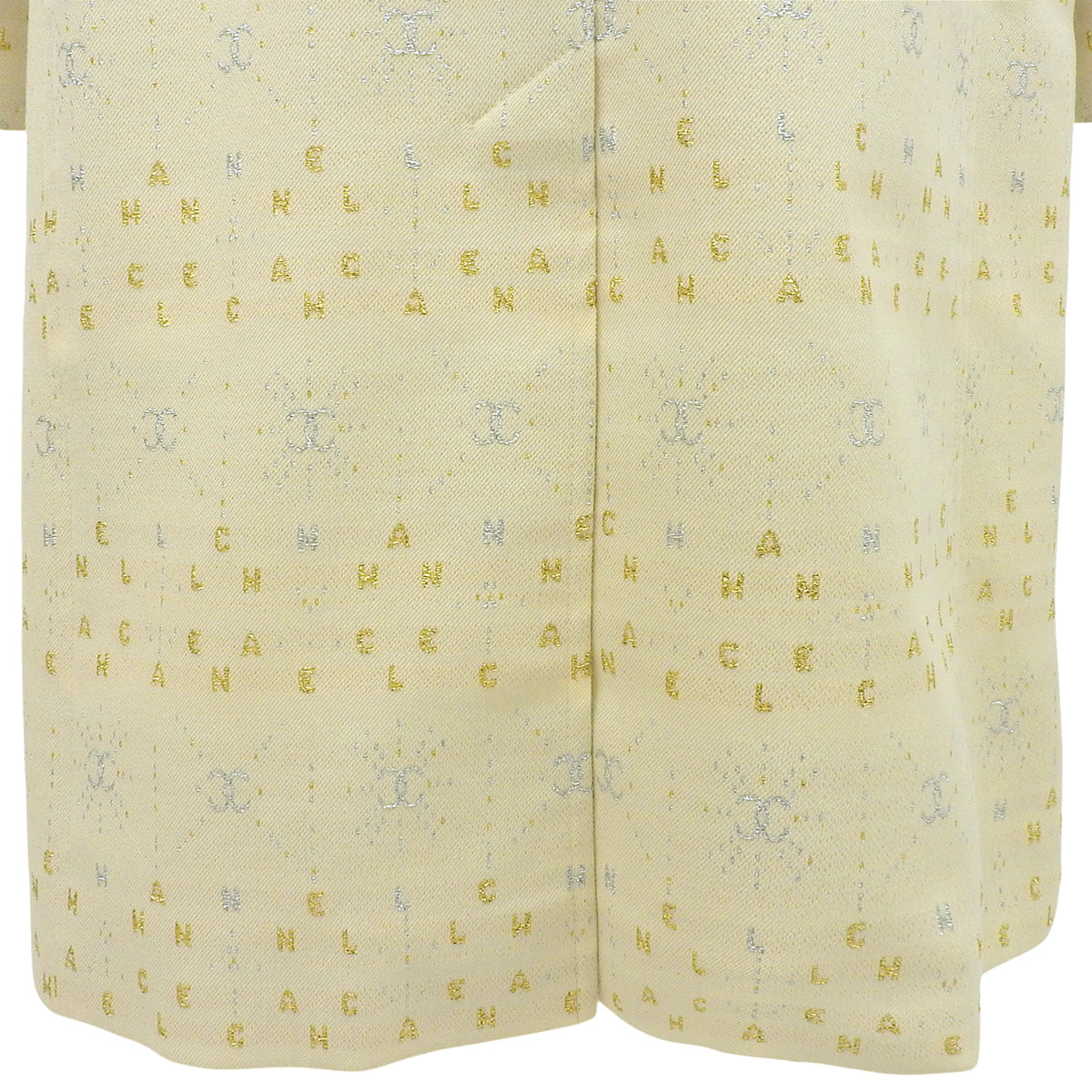 2001 CHANEL CC Mark Logo Pattern Collarless Coat #40 Beige