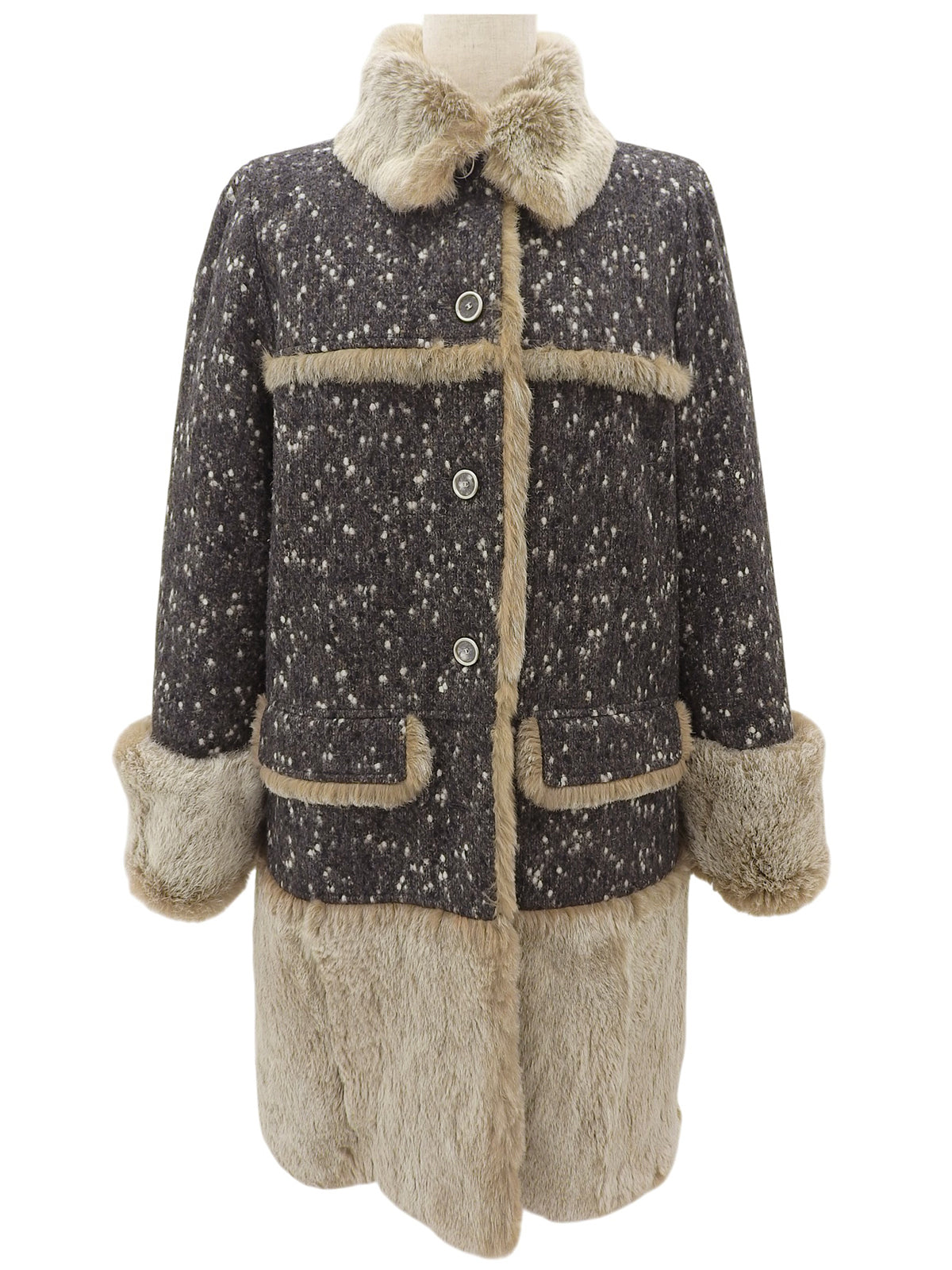 2001年製 ウールラパンファーCCマークボタンコート #36 グレー/ベージュ