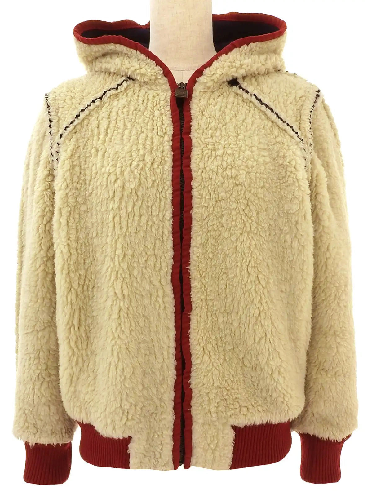 2008 Square CC Mark Zip-Up Boa Parka, Light Beige/Red