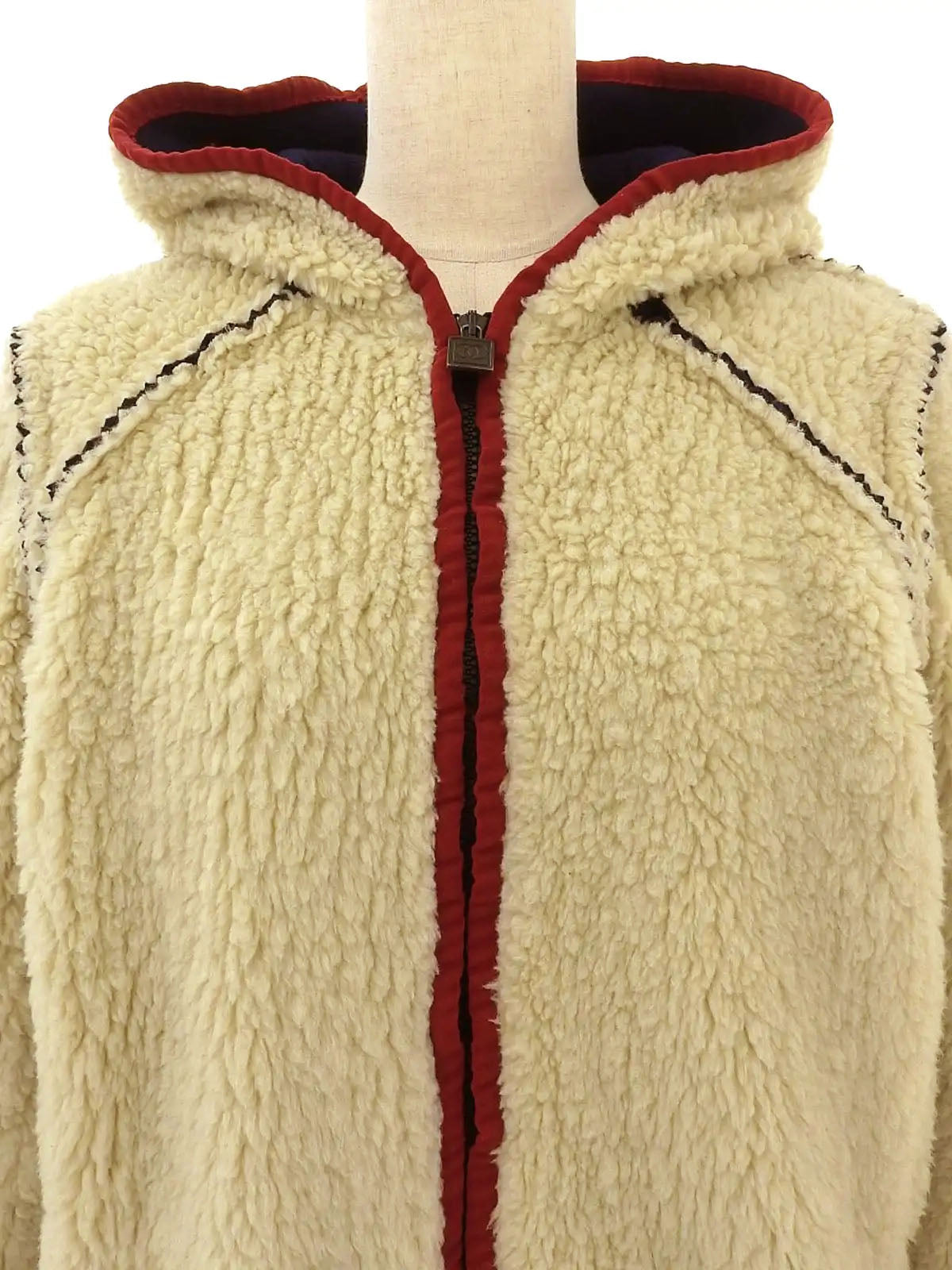 2008 Square CC Mark Zip-Up Boa Parka, Light Beige/Red