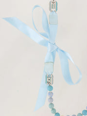 2005 Pearl CC Mark Plate Ribbon Necklace in Silver/Light Blue/White