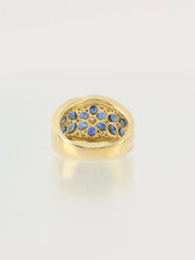 18K Sapphire and Diamond Flower Design Ring in Gold/Blue