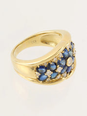 18K Sapphire and Diamond Flower Design Ring in Gold/Blue