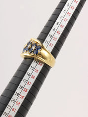 18K Sapphire and Diamond Flower Design Ring in Gold/Blue