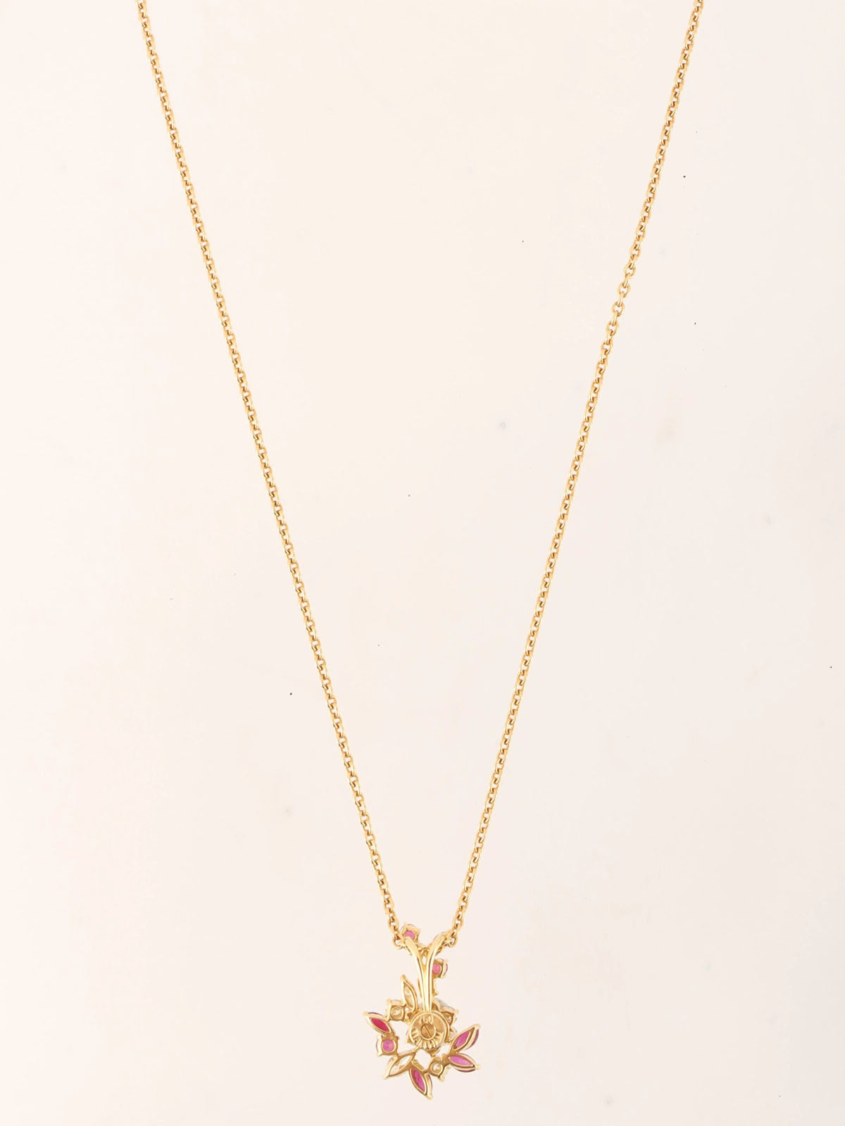 WALTHAM 18K Diamond Ruby Flower Motif Swing Necklace in Cherry Red/Gold