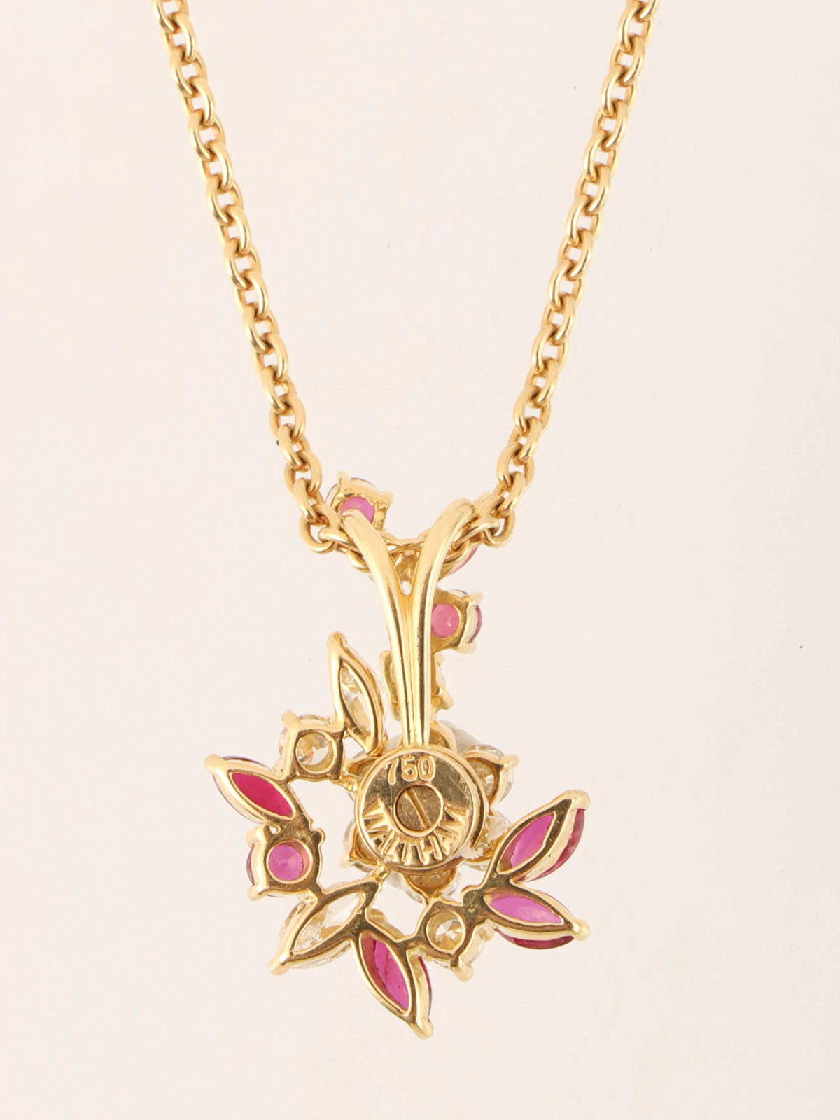 WALTHAM 18K Diamond Ruby Flower Motif Swing Necklace in Cherry Red/Gold