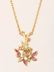 WALTHAM 18K Diamond Ruby Flower Motif Swing Necklace in Cherry Red/Gold