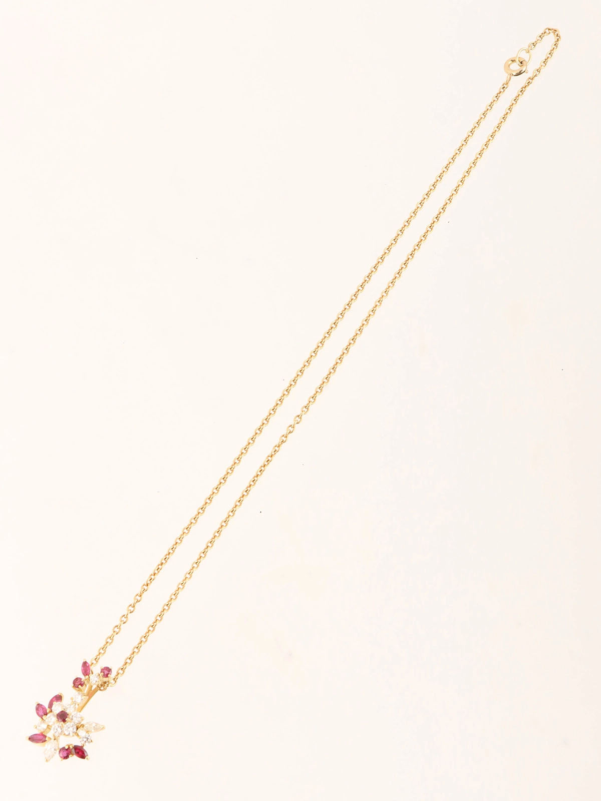 WALTHAM 18K Diamond Ruby Flower Motif Swing Necklace in Cherry Red/Gold