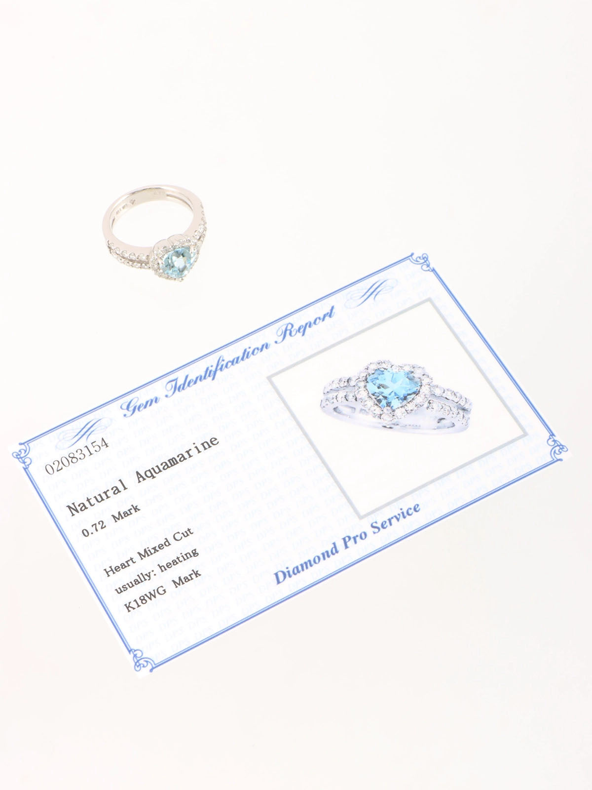 18K Aquamarine Diamond Heart Ring in Silver/Light Blue