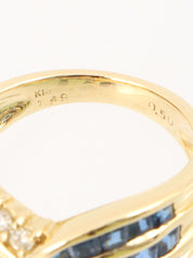 18K Gold/Blue Diamond and Sapphire Design Ring