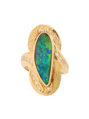 18K Diamond Black Opal Design Ring Gold/Green