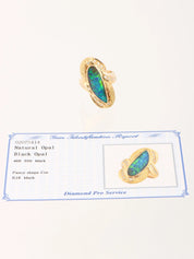 18K Diamond Black Opal Design Ring Gold/Green