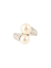 Platinum Diamond Pearl Ring in Silver/White