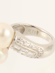 プラチナダイヤモンドパールリング　シルバー／ホワイト