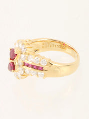 18K Diamond Ruby Design Motif Ring Gold/Cherry Red