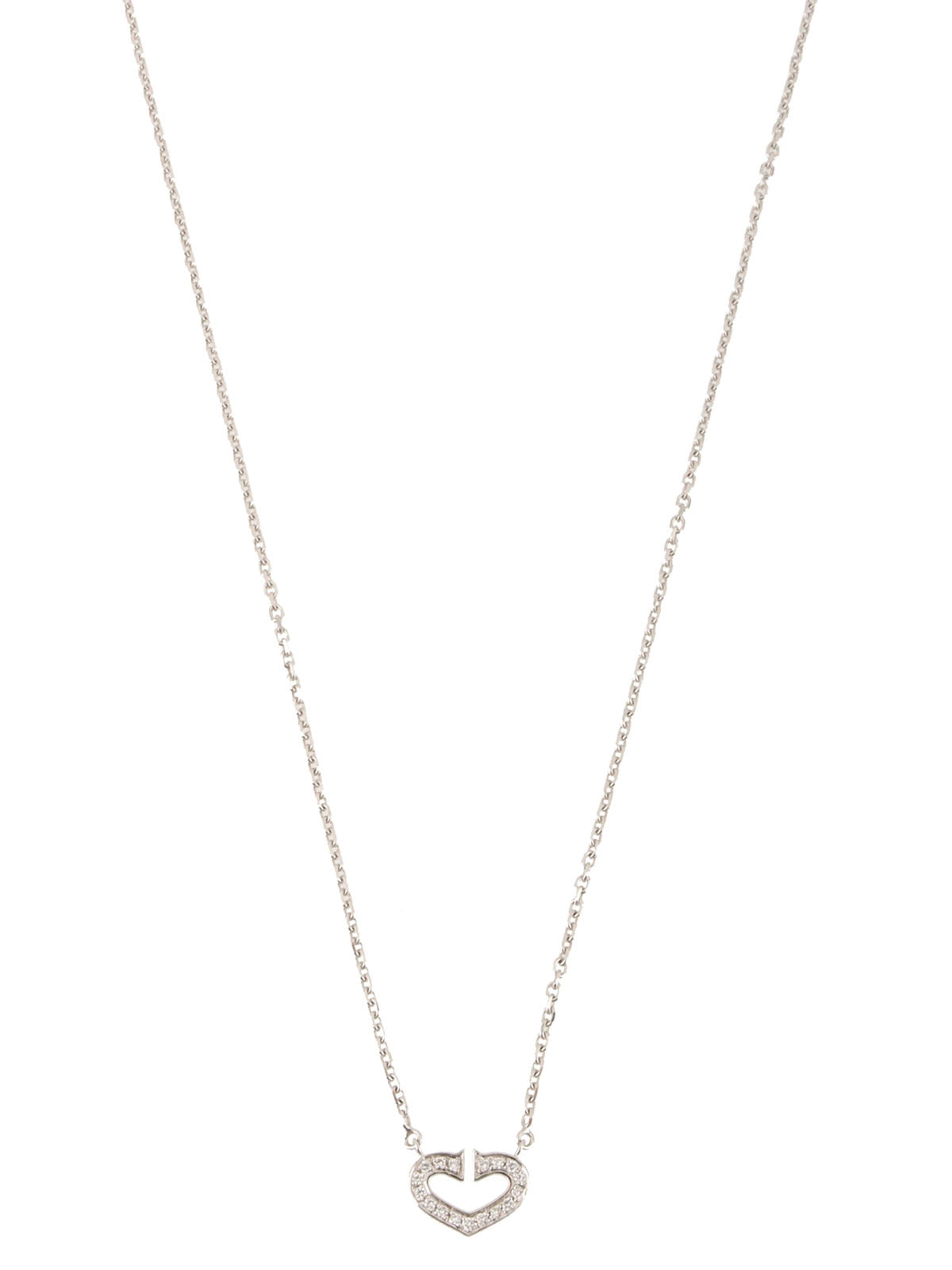 18K Diamond C Heart Necklace in Silver