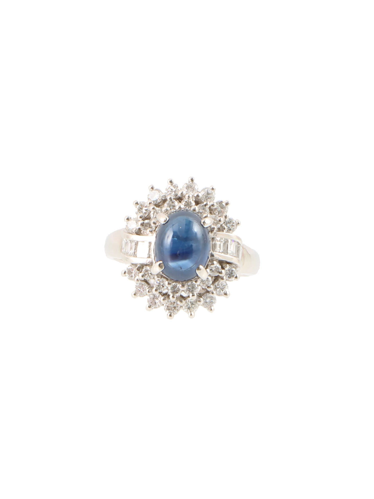 Platinum Diamond Sapphire Ring Silver/Blue