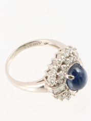 Platinum Diamond Sapphire Ring Silver/Blue