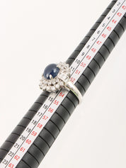 Platinum Diamond Sapphire Ring Silver/Blue