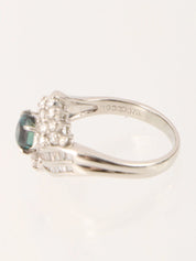 Platinum Alexandrite Diamond Design Motif Ring Blue/Silver