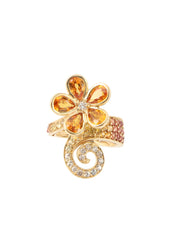 18K Sapphire Diamond Flower Motif Ring Orange/Gold