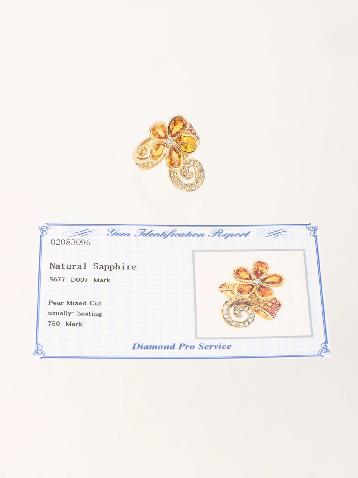 18K Sapphire Diamond Flower Motif Ring Orange/Gold