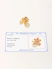 18K Sapphire Diamond Flower Motif Ring Orange/Gold