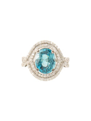 Platinum Zircon Diamond Oval Design Ring in Silver/Blue