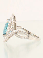 Platinum Zircon Diamond Oval Design Ring in Silver/Blue