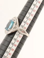 プラチナジルコンダイヤモンドオーバルデザインリング シルバー/ブルー