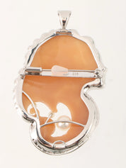 Patricia Parlati 18K Shell and Diamond Cameo Brooch, White/Silver