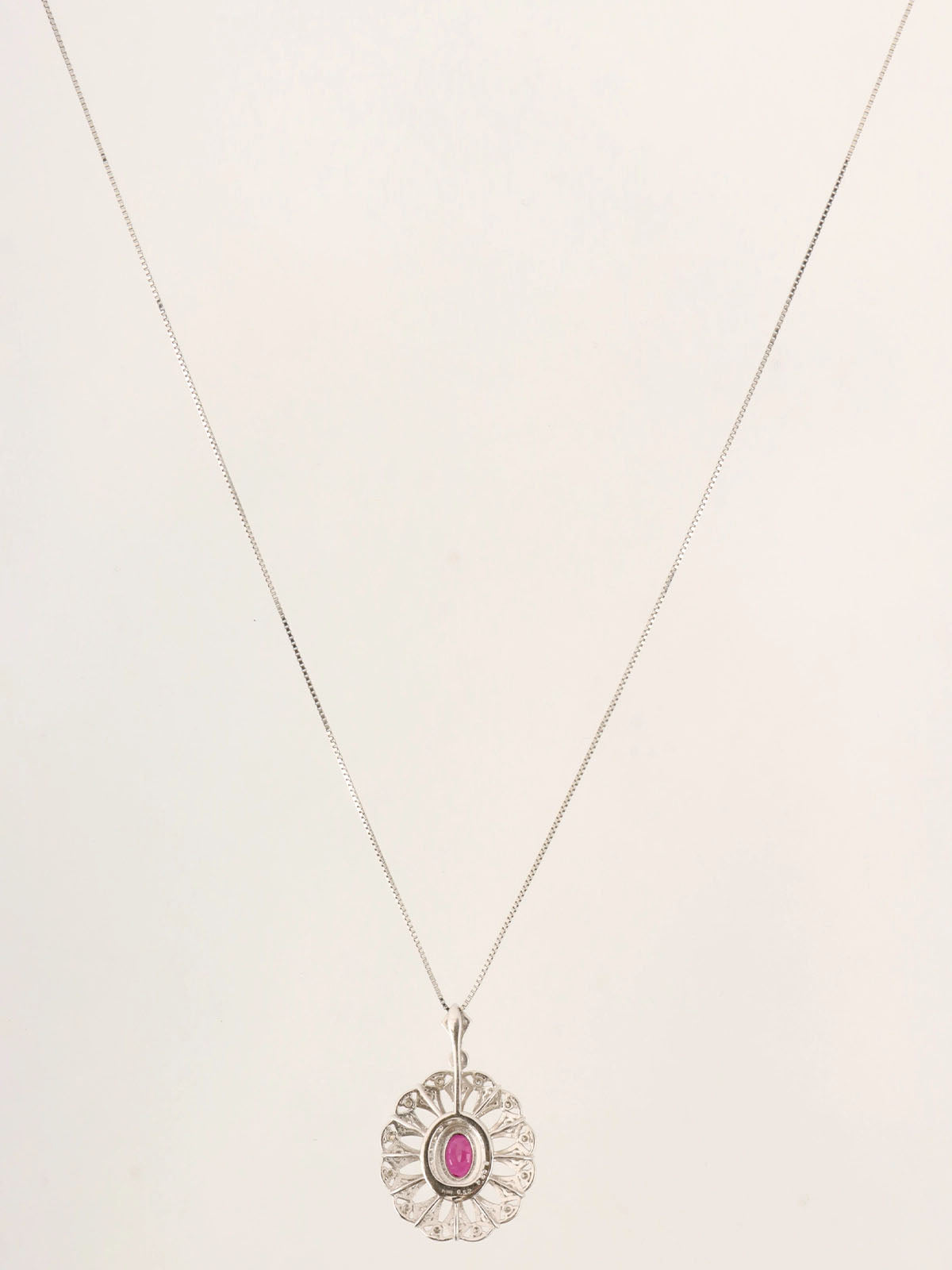 Platinum Diamond Ruby Design Necklace in Silver/Red