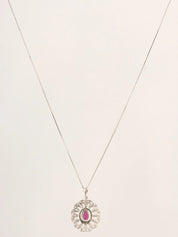 Platinum Diamond Ruby Design Necklace in Silver/Red