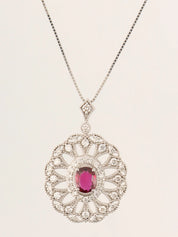 Platinum Diamond Ruby Design Necklace in Silver/Red