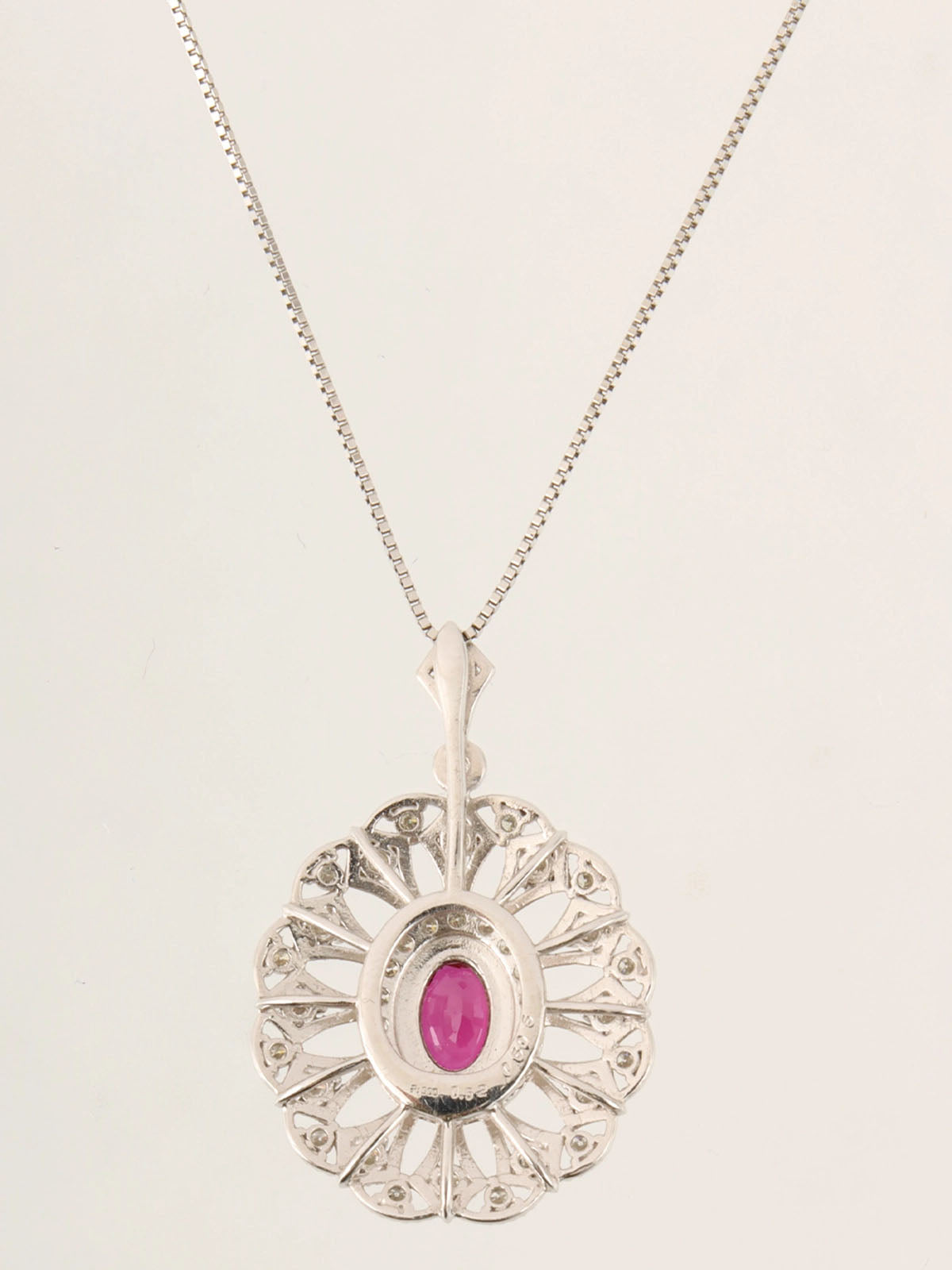 Platinum Diamond Ruby Design Necklace in Silver/Red
