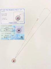 Platinum Diamond Ruby Design Necklace in Silver/Red