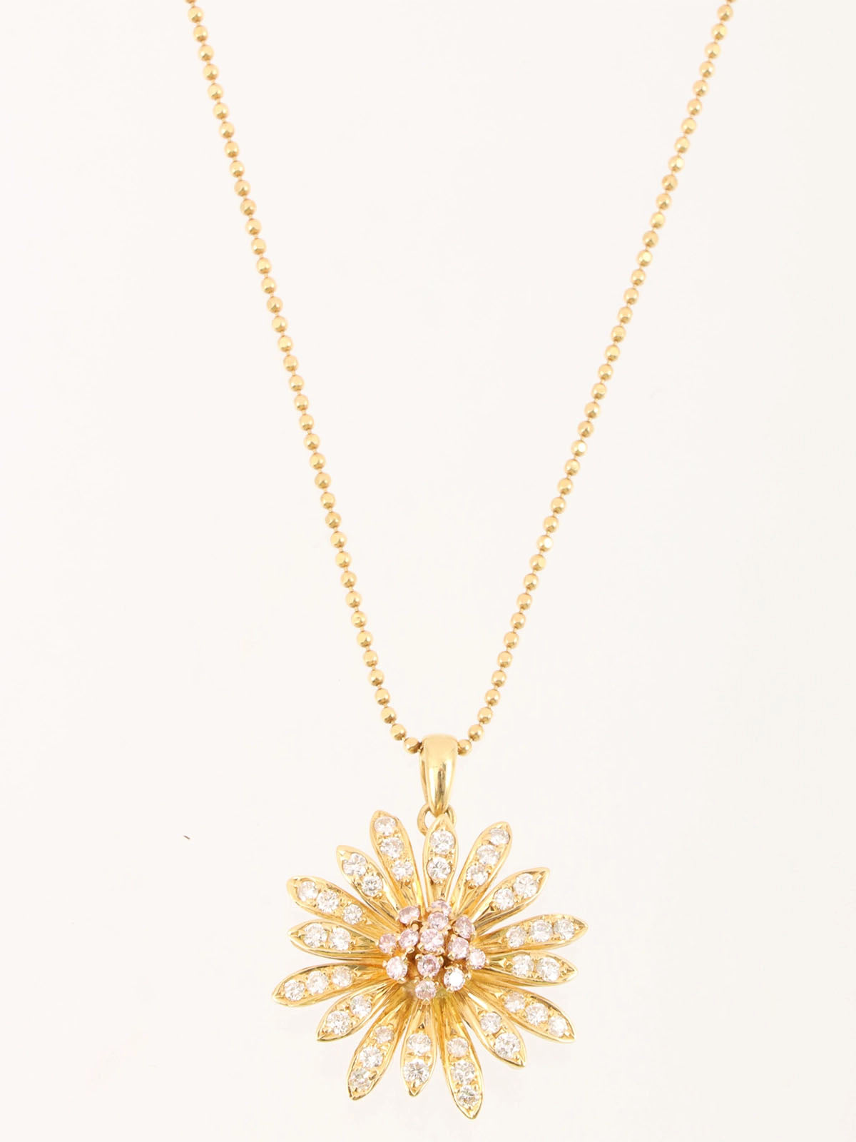 18K Gold/Pink Diamond Flower Motif Necklace