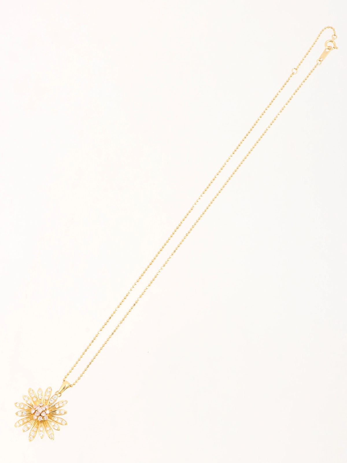 18K Gold/Pink Diamond Flower Motif Necklace