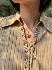 18K Gold/Pink Diamond Flower Motif Necklace