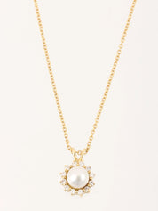 18K Diamond Pearl Flower Motif Necklace in White/Gold