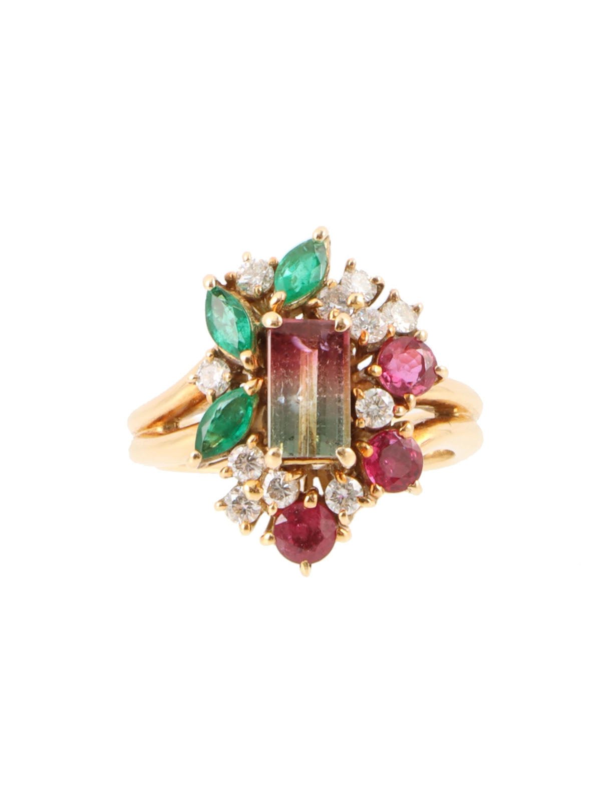 18K Diamond Watermelon Tourmaline Ring in Green/Red
