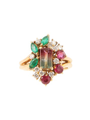 18K Diamond Watermelon Tourmaline Ring in Green/Red