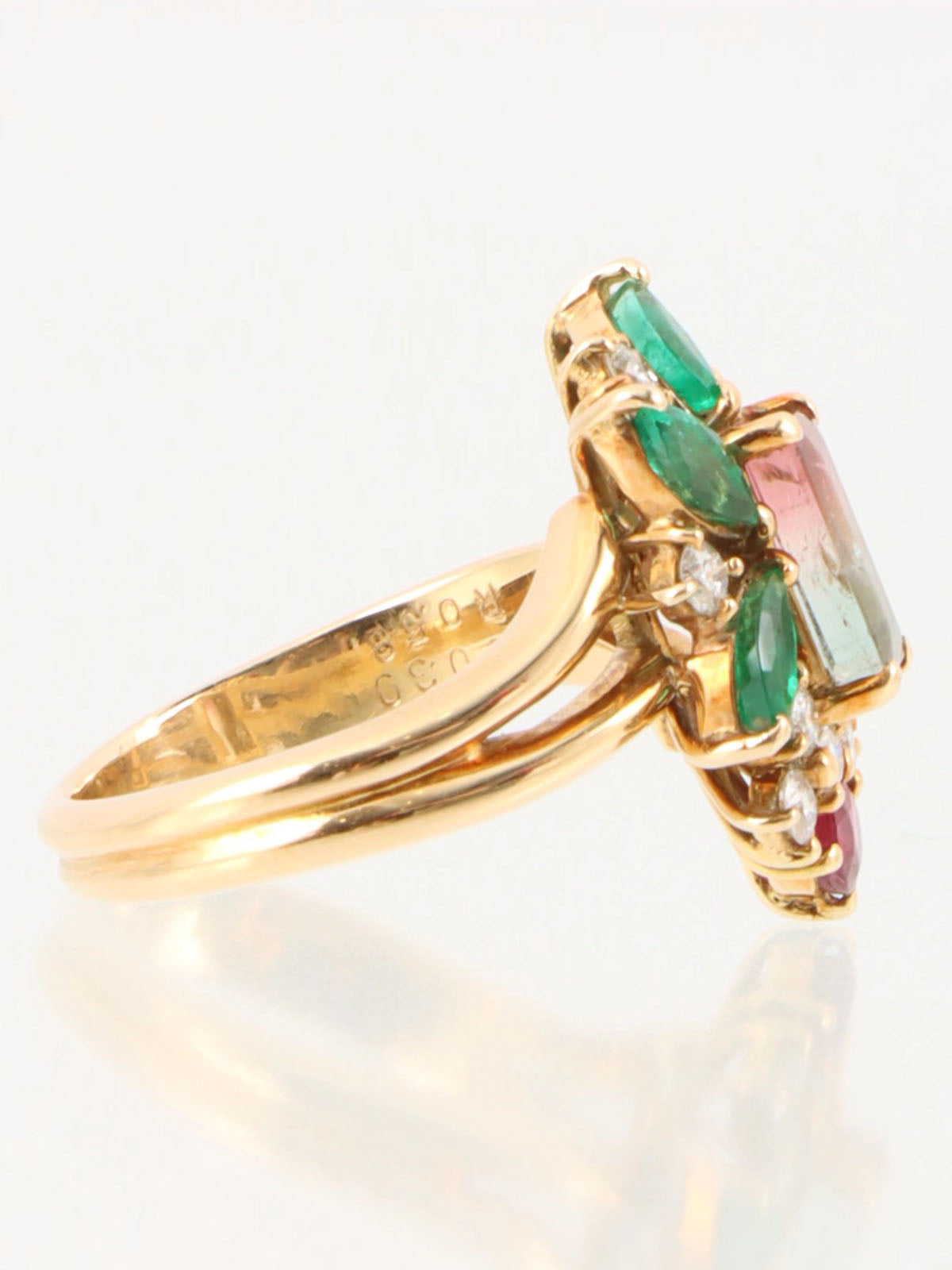 18K Diamond Watermelon Tourmaline Ring Green/Red