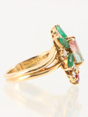 18K Diamond Watermelon Tourmaline Ring in Green/Red