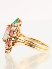 18K Diamond Watermelon Tourmaline Ring in Green/Red