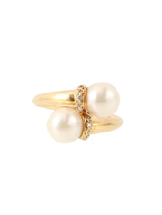 18K Pearl Diamond Design Ring Gold/White